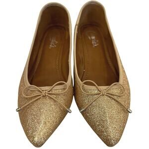 Candies Womens Size 9M Balero‎ Ballet Flats Shoes Gold Glitter Bows Pointed Toe